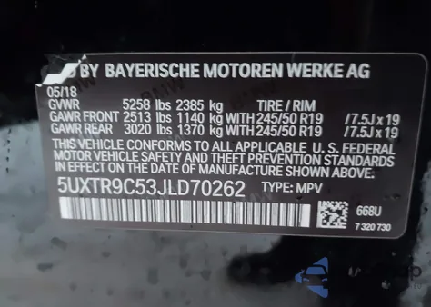 2018 BMW X3 xDrive30I from USA, damaged, VIN 5UXTR9C53JLD70262